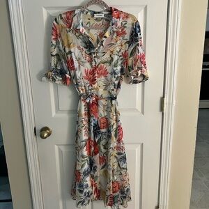 Calvin Klein summery floral white midi dress with vibrant colors